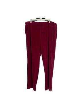 Kim Rogers Womens Burgundy Pants 1X Pull-On Stretch Cotton Blend Velour Fabric
